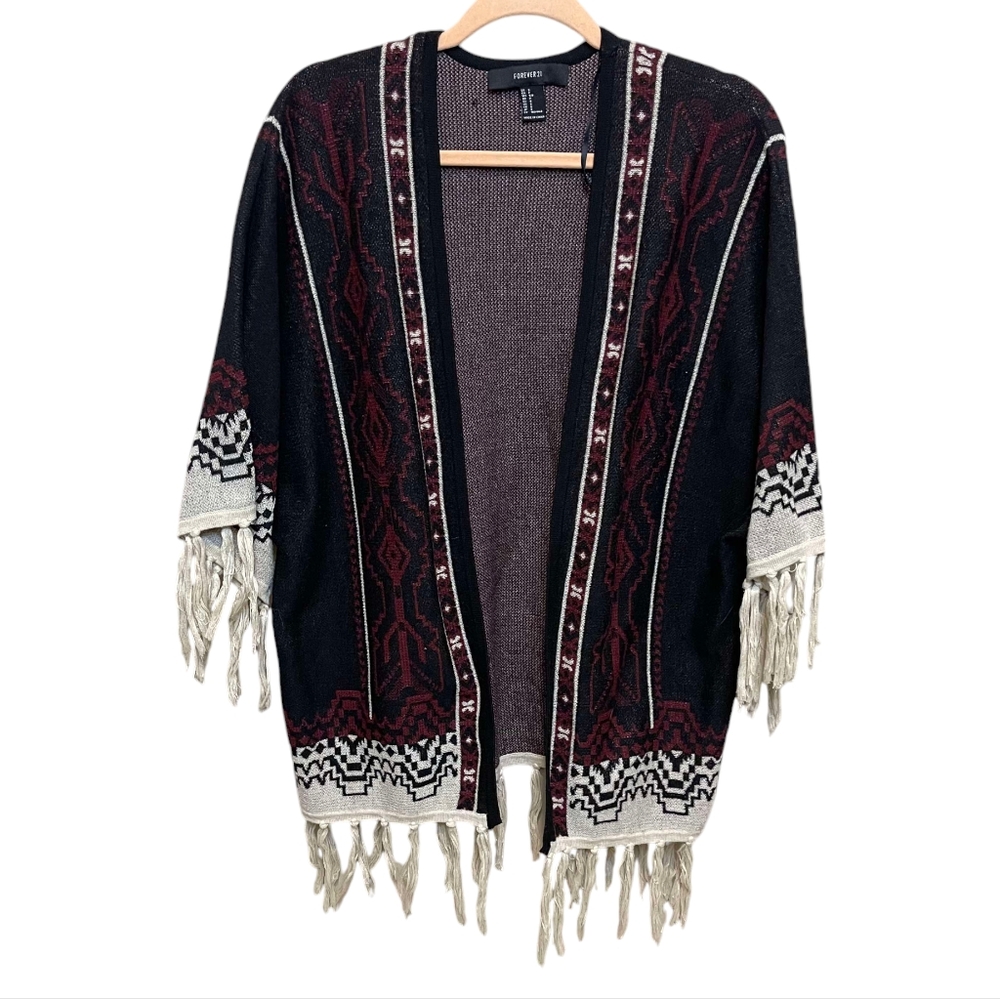 Southwestern fringed cardigan size small